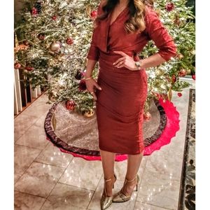 NY&Co Eva Mendes Farah Red Metallic Midi dress Sz XS